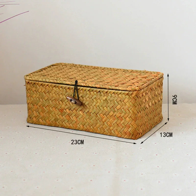 Panier de rangement Vintage tissé en paille fait à la main,