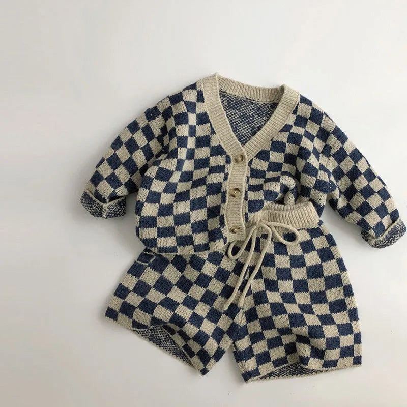 Ensemble cardigans à carreaux en tricot